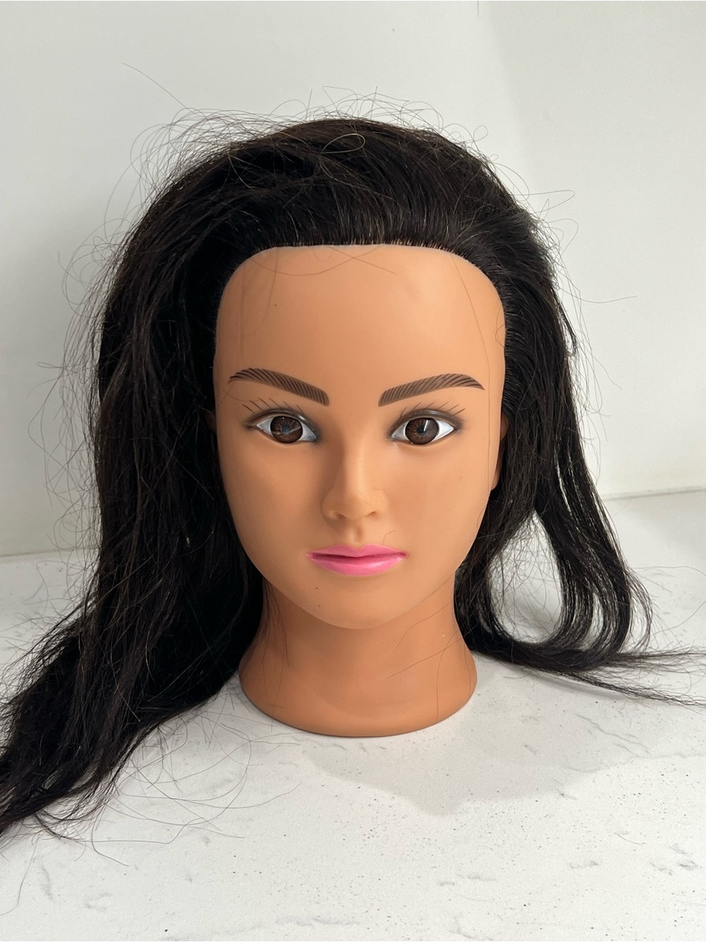 Female Brown Hair, Beige Skin Plastic Mannequin Head for Hair Styling Practice - Picture 2 of 4